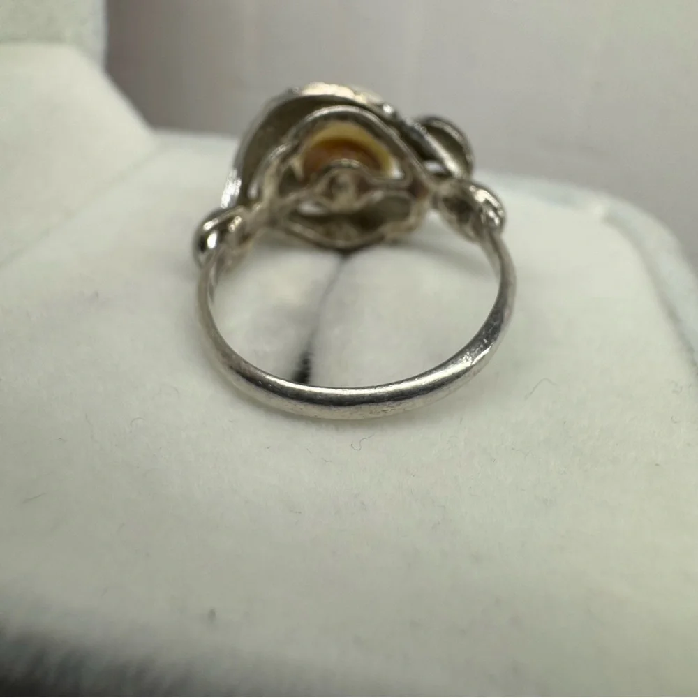 Cultured Pearl 925 Sterling Silver Ring Art Deco Size 5.75